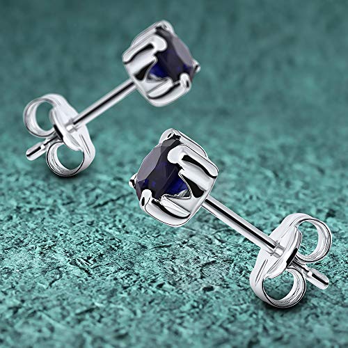 Miniatura 2 de Miore Pendientes De Presion Con 4 Garras Para Mujer En Oro Blanco De 9 Kt 375 Con Zafiro Azul