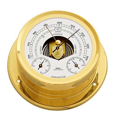 Fischer 1600BTH-45 – maritime Wetterstation – 165 mm Barometer, weißes Ziffernblatt, Messing-Gehäuse - Made in Germany