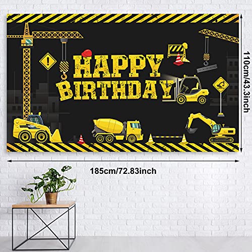 58 Pieces Construction Birthday Party Supplies Include Excavator Bulldozer Foil Balloon, Table Cover, Backdrop, Black Yellow Orange Balloon And Balloon Chain For Kids Dump Truck Party Decorations #TOP2