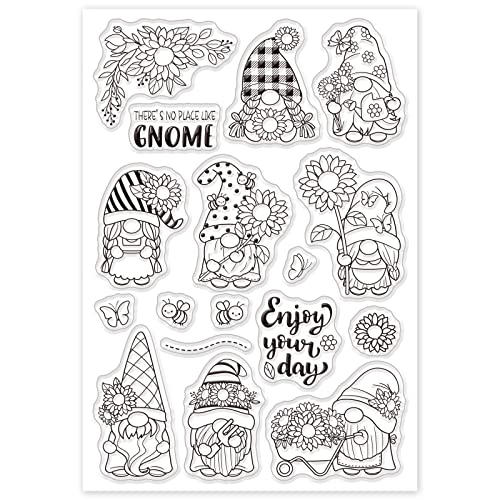 Infunly Sunflower Gnome Clear Stamps Gnomes Rubber Stamps For Card Making Dwarf Words Stamps Transparent Seals Silicon Stamp For Journal Diy Scrapbook Notebook Decoration #TOP7