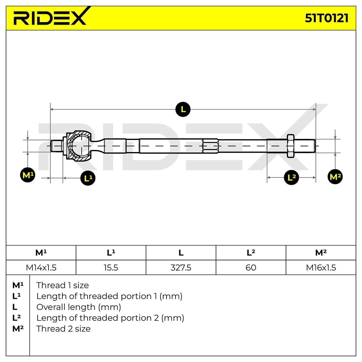 RIDEX 51T0121 Rótula axial de dirección Delantero, ambos lados Compatible con CITROËN C4 Grand Picasso I UA
