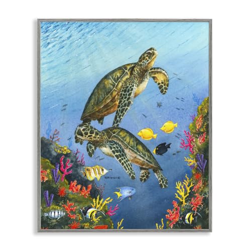 Sea Turtles Underwater Reef Swim, 11 x 14 Inch Framed Giclée Print
