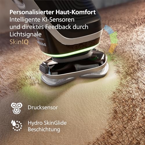 Philips Rasierer i9000 Prestige, elektrischer Nass- und Trockenrasierer für Herren mit integriertem Trimmer, dunkelgrau-silber, Drucksensor, Ladestation und Reiseetui (Modell XP9204/10) 6