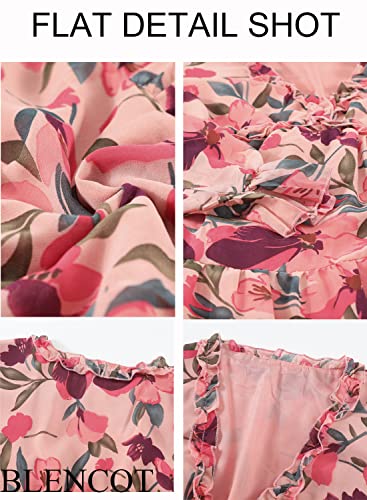 BLENCOT Womens Casual Boho Floral Printed V Neck Short Sleeve Long Evening Dress Ruched Cocktail Party Maxi Wedding Dress3