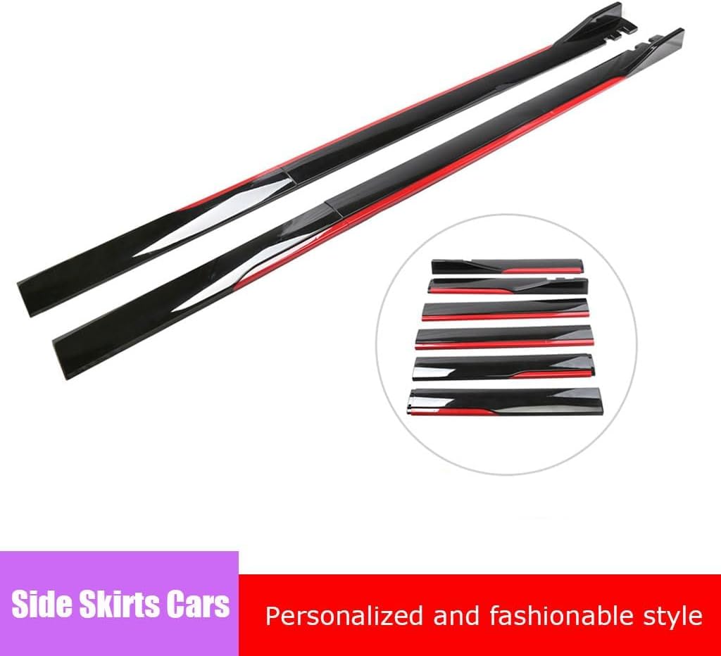 Side Skirts Cars for Cadillac CT4 2019-2024, Car Side Skirts Body Rocker Panel Body Kit Car Accessories,Normal-Carbon Fiber + Red