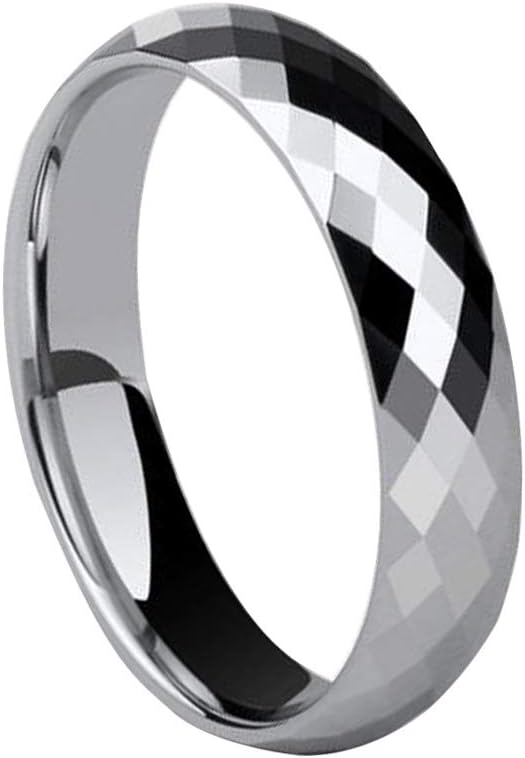 PDAYWID Wedding Band Tungsten Ring Rhombus Cut Silver Surface Engagement Anniversary Ring Comfort Fit