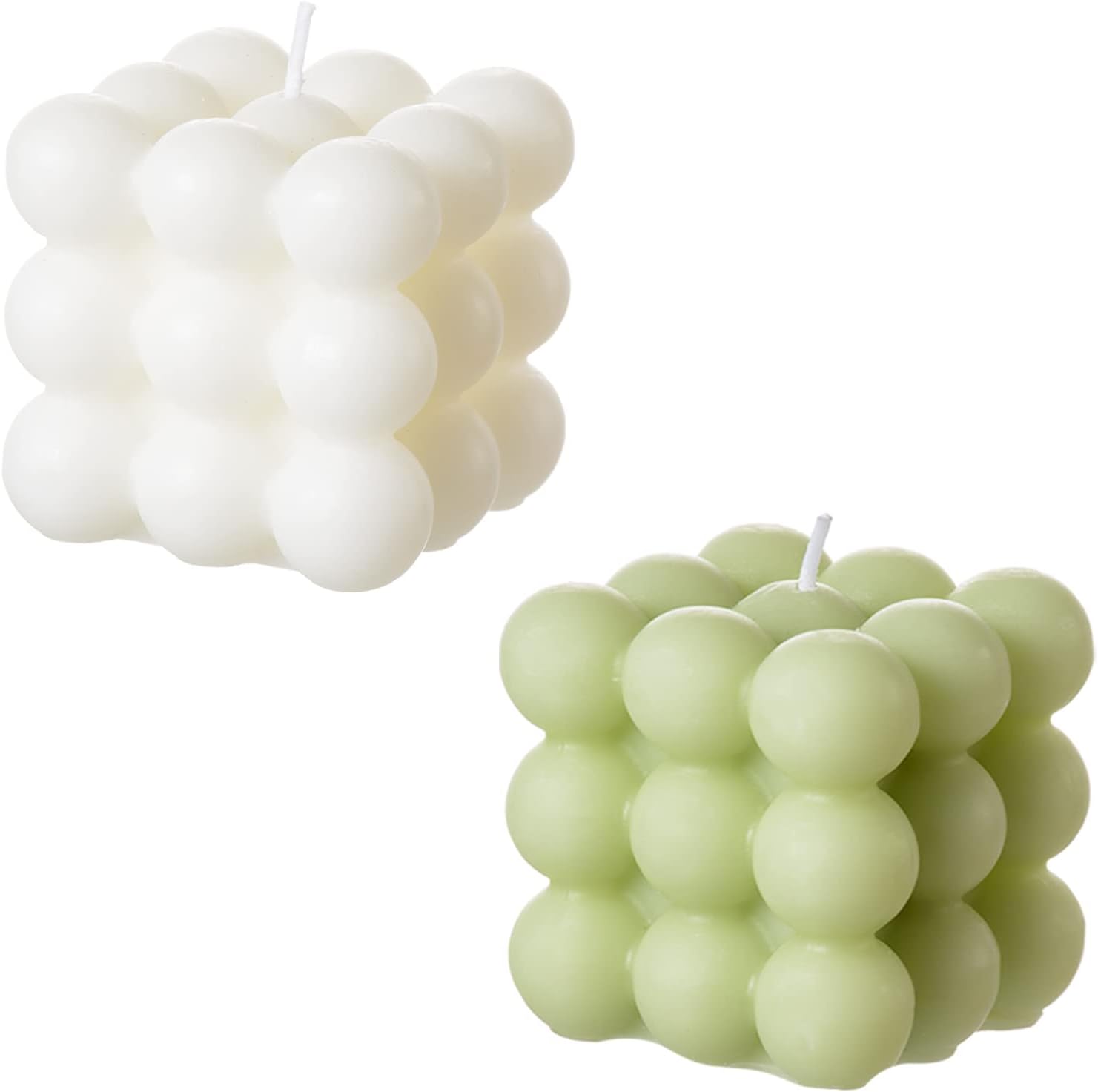 ACITHGL Bubble Candle - Cube Soy Wax Candles, Home Decor Candle, Scented Candle Set 2 Pieces, Home Use and Gifting (White+Green)