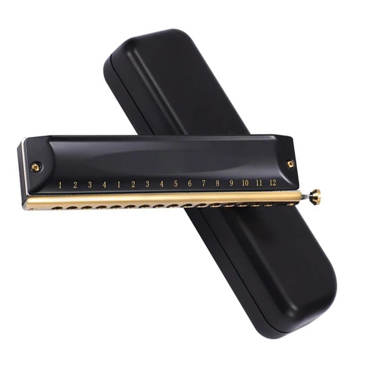 Harmonijka diatoniczna, 12 Hole Chromatic Harmonica 16 Holes Mouth Harmonica Kit Black Professional Musical Instruments harmonica Beginners(16 Holes)
