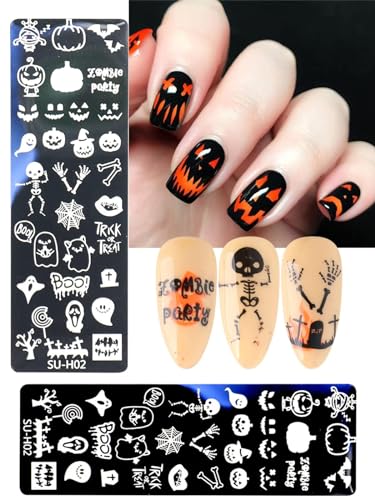 EBANKU 8 peças de placas de estampagem de arte de unhas de Halloween moldes de carimbo de unhas de H