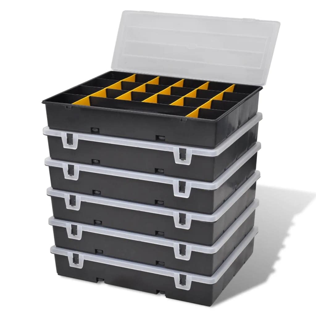 Caja de herramientas de plástico, 6 unidades, con 21 compartimentos por caja, portátil y resistente, para taller, garaje, sótano, almacenamiento y organización de tornillos, tuercas y pernos