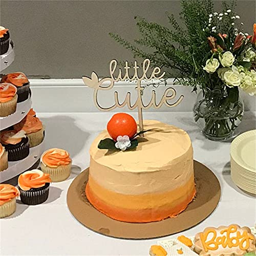 Little Cutie Cake Topper For Baby Shower Decorations , Orange Rural Party Decors , Wood #TOP1