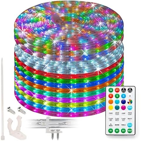 West Ivory 25ft, 288LEDs, 10 Color Changing Rope Light, 12-Modes w/Remote Controller, Outdoor Weatherproof Permanent Accent Lighting, ETL Certified, Flexible PVC for Home Decor, Patio Lights Cover