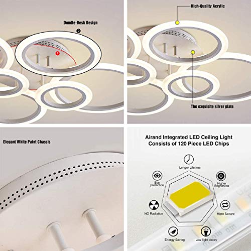 Ouqi Led Ceiling Light,Vander Life 72W Led Ceiling Lamp 6400Lm White 6 Rings Lighting Fixture For Living Room,Bedroom,Dining Room,Dimmable Remote Control,3 Color… #TOP5