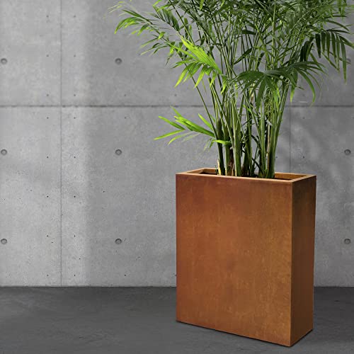 Kante 26.8" H Rectangle Faux Weathering Steel Finish Concrete Tall Planter With Drainage Hole, Large Outdoor/Indoor Modern Planter, Lightweight, Weather Resistant, Commercial Grade And Residential #TOP7