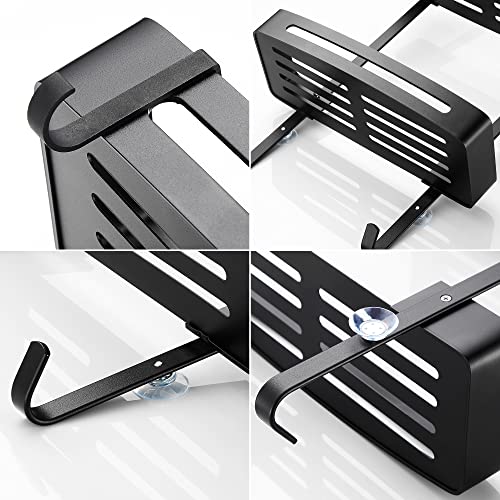 MOGFCT Bathroom Shower Caddy Over The Door Hanging Shower Organizer Storage Aluminum Shower Shelf Rust Proof Bathroom Shelves Basket Rack with Hook Rust Free (Black) - Image 4