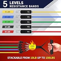 WHATAFIT Resistance Bands,Exercise Bands,Workout Bands with Handles,Door Anchor and Ankle Straps,5 Resistance Levels Fitness Bands,for Strength,Training, Physical Therapy, and Home Gym Equipment — image 4