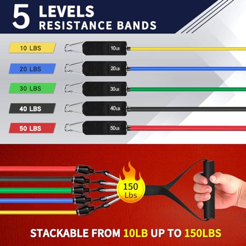 WHATAFIT Resistance Bands, Exercise Bands，Resistance Bands for Working Out, Work Out Bands with Handles for Men and Women Fitness, Strength Training Home Gym Equipment by WHATAFIT - Image 4