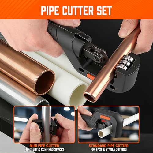 HORUSDY 4-Piece Ultimate Tube Cutter Set, Heavy Duty Pipe Cutter 1/4\"-2\", Mini Tubing Cutter 1/8\"-7/8\", Deburring Tool & Inner Outer Reamer for Copper, PVC, Aluminum Plumbing & HVAC Pipes