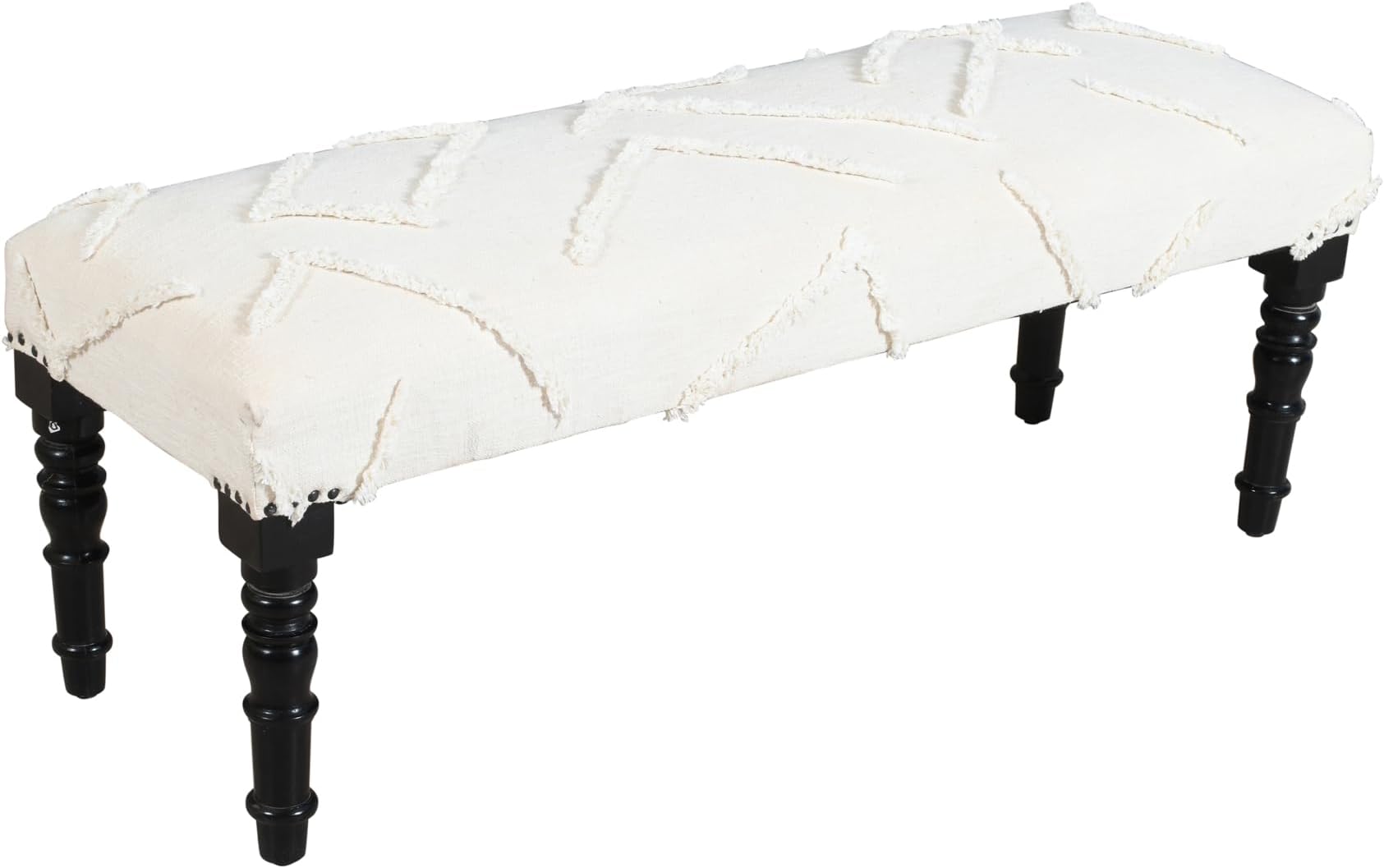 LR Home Off White Tufted Upholstered Bench for Bedroom or Living Room | Striped Modern Accent Bench for End of Bed or Entryway Seating | 47" L x 16" W x 18" H