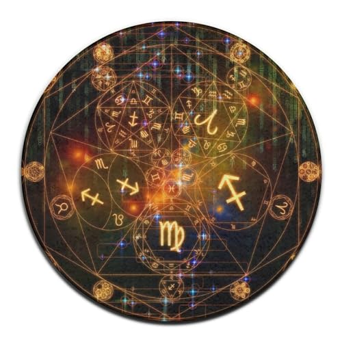 Highly Premium Quality Floor Mat, Office Chair Decor Mat, Room Sofa Yoga Soft Round Carpet Compatible with Sacred Geometry Zodiac Symbol Magic Occult