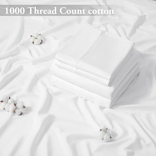 Miniatura 3 de LBRO2M Juego de sábanas de 1000 hilos 100% algodón, tamaño King, juego de sábanas de 4 piezas, bolsillo profundo de 16 pulgadas, fresco, cálido,