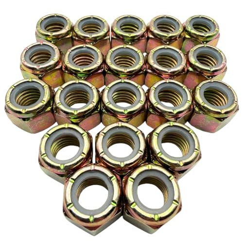 1/2-13 Nylon Lock Nuts (20 Pack) – Grade 8 Vibration-Resistant Locking Nuts Coarse Thread for Trailers, Racks & General Mounting – Heavy-Duty Fasteners SAE J995 0.5