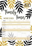 Premium Familienplaner Gold XL 2023 Familienkalender Familientimer Family Timer DIN A3 Wandkalender Kalender Familie 5 Spalten schwarz weiß