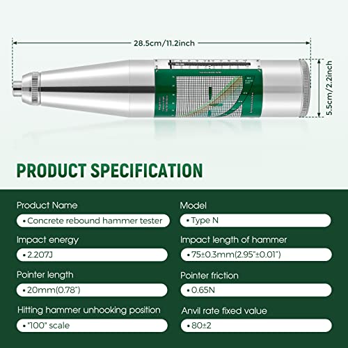 Antstone Concrete Rebound Hammer Tester Schmidt Hammer Mechanical Strength Resiliometer Test Meter 10-60Mpa (1450-8702psi) by Antstone - Image 3