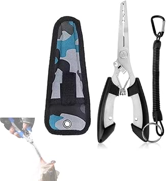 Fishing Pliers, Fishing Pliers, Hook Remover, Stainless Steel, PE Line Cutter, Storage Case, Hip Rope, Black, 1 Set