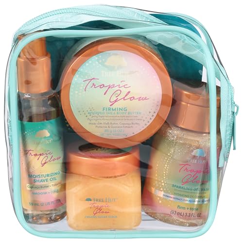 Tree Hut Mini Tropic Glow Everything Shower Gift Set Valentines Day Gifts For Her - Exfoliating Sugar Scrub, Foaming Gel Wash & Whipped Body Butter, Hydrating Self-Care Kit for Soft, Glowing Skin