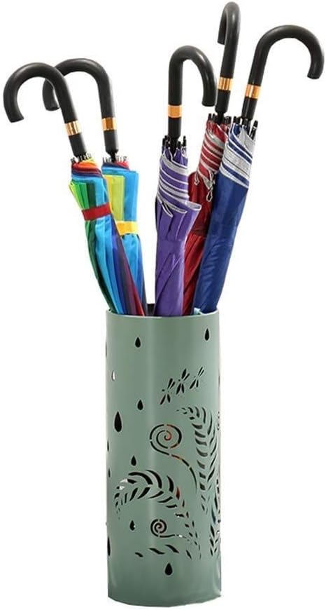 Umbrella Stand, Umbrella Stand Rack, Round Metal Umbrella Holder with Separate Sink and 3Hooks,Green