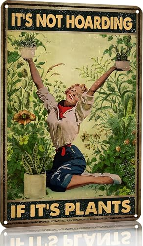 Gardening Gifts It‘s Not Hoarding If It's Plants Vintage Garden Signs for Home Garden Greenhouse Living Room Bedroom Yard Backyard Outdoor Decor 8X12 Inch