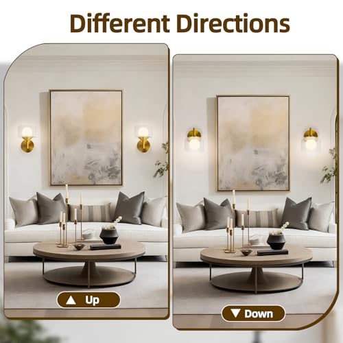 TYhogar Wall Sconces Set of Two, Gold Wall Lights with Clear Glass,Led Sconces Wall Decor Set of 2 Hardwired Hallway Light 3 Color Temperature Indoor Wall Sconce for Bathroom,Bedroom,Living Room — view 3