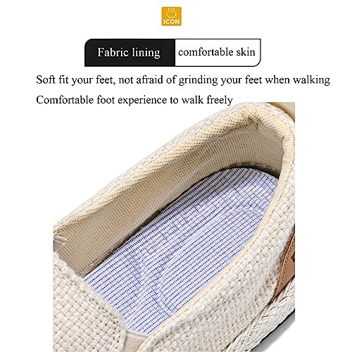 Linen Espadrilles for Men,Straw Casual Canvas Slip On Loafers,Solid Color Comfortable Breathable Espadrilles.3