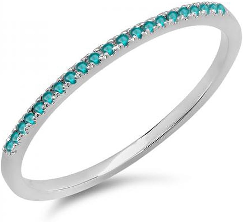 Dazzlingrock Collection 0.08 Ctw 10K Round Blue Diamond Womens Dainty Anniversary Wedding Stackable Ring, Solid White Gold