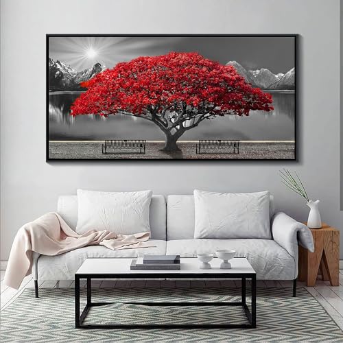 Grand paysage rouge tableau pour habiller un grand mur vide
