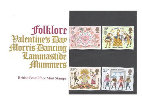 FOLKLORE Valentine's Day | Morris Dancing | Lammastide | Mummers British Post Office Mint Collector Stamps in Presentation Pack - 1981 * MNH * No. of Stamps: 4 *** Guaranteed Brand New, Well-Packaged,