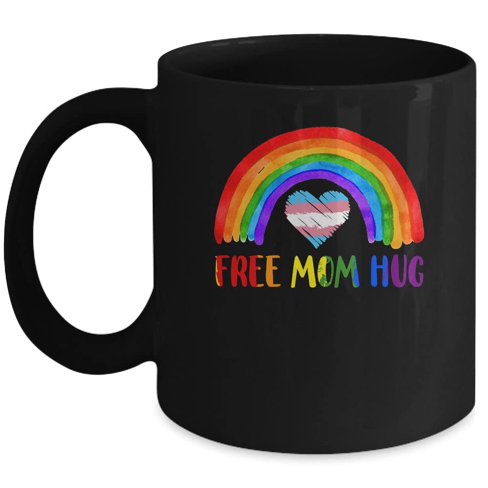 SKY DOT LGBTQ Free Mom Hugs Gay Pride LGBT Rainbow Mother's Day Tea/Coffee Ceramic Mug 11oz, 350ml (Black)