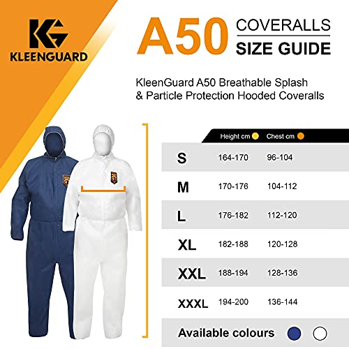 KleenGuard A50 atmungsaktiver, spritzdichter und partikeldichter Schutzanzug mit Haube 96810 – weiß, S, 1x25 (insgesamt 25 Stück)