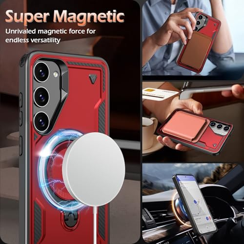 Image of for Samsung Galaxy S23 Case Magnetic with Stand, with Mag-Safe, with Screen Protector, Wireless Charging, Shockproof for Samsung S23 5G Phone Case, Ring Holder Phone Cover, for Samsung S23 Red