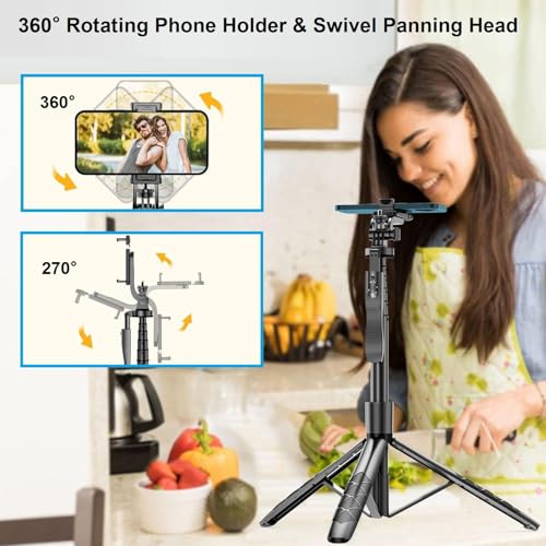Selfie Stick Phone Tripod for iPhone - 60" Extendable Cell Phone Tripod Remote for iPhone Android Camera Gopro 360° Rotating Travel Tripod Stabilizer Phone Stand Holder for Pictures Video Record Vlog - Image 6