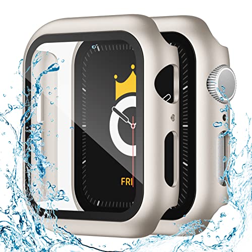 Adepoy 2 Pack Waterproof Apple Watch Series 8/7 Screen Protector 41mm, Hard Protective Cases Guard Bumper Ultra Thin Full Coverage Compatible for iWatch series 8/7 41mm