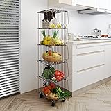 WHIFEA 5 Tier Metal Wire Basket with Wheels and Cover Stackable Rolling Cart Fruit Vegetable Basket...