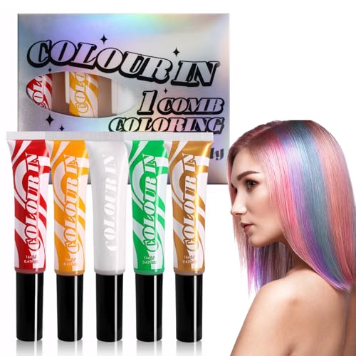 5 Couleurs Mascara Cheveux Enfant,Oloration Temporaire Cheveux,Craie Cheveux Enfant,Coloration Qui Part Au Lavage,Pour Les Anniversaires de Filles Et D'adultes Halloween Le Cosplay Ou Les Fêtes
