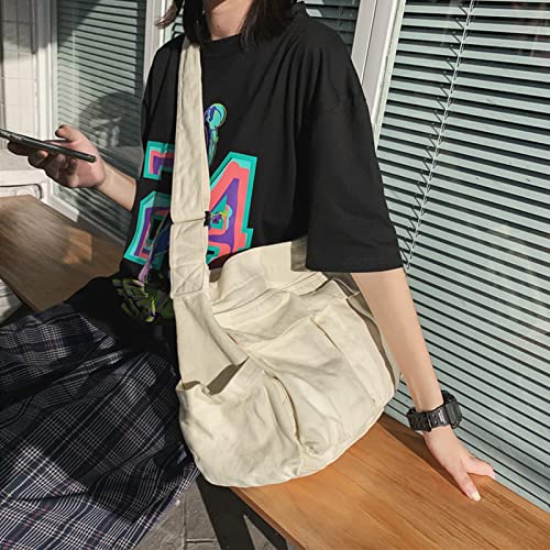 Image of Blostirno Canvas Messenger Bag Large Hobo Crossbody Bag with Multiple Pockets Shoulder Tote Bags for Women and Men