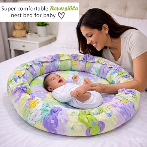 Image of Fareto Combo of Baby Nest | Net with Bed | Carry Bag | 4 Pcs Bedding Set(0-6 Months) (Fullset Nest) (New Star Purpal)