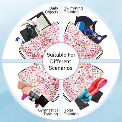 Image of Gymnastics Grip Bag Pink Floral Plant Small Portable Drawstring Storage Pouch Bag