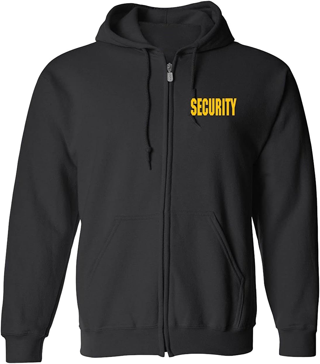 RYNO GEAR Men's Security Guard Silkscreen Front & Back Black Full Zip Hoodie, Fleece Hoodie.