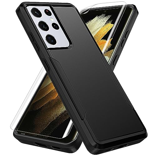 for Samsung Galaxy S21 Ultra Case, S21 Ultra Case with Screen Protector,[Military Grade Drop Tested] Heavy-Duty Tough Rugged Shockproof Protective Phone Case for Galaxy S21 Ultra 6.8 inch, Black
