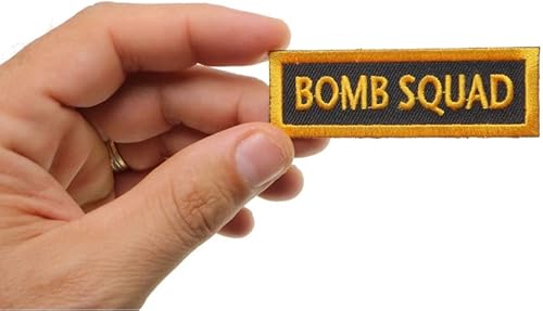 Miniatura 2 de Parche, parche bordado (planchar o coser), posición de rango de club, escuadrón de bombas (amarillo sobre negro), 3" x 1"